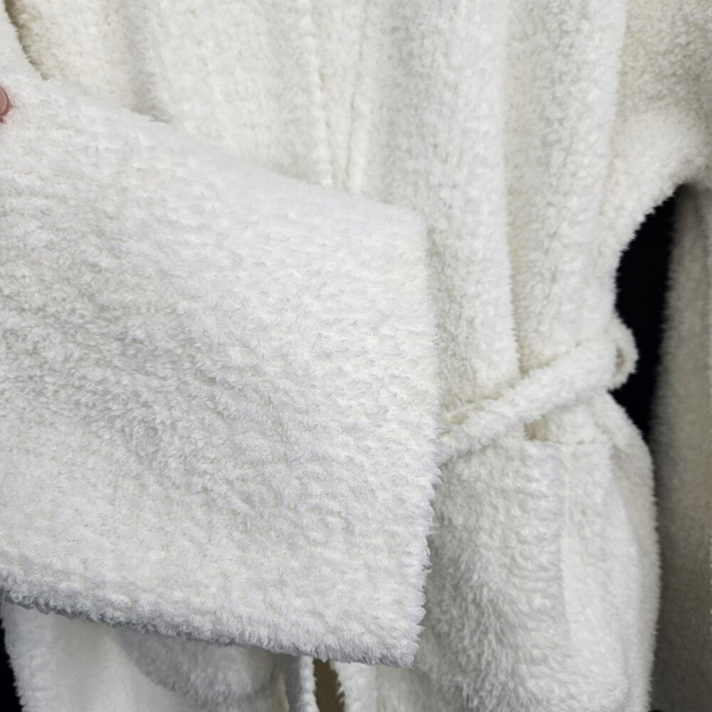 Robe Womens Large White Sherpa Fleece Belted Pockets Cozy Lounge Thick Plush - Picture 7 of 14